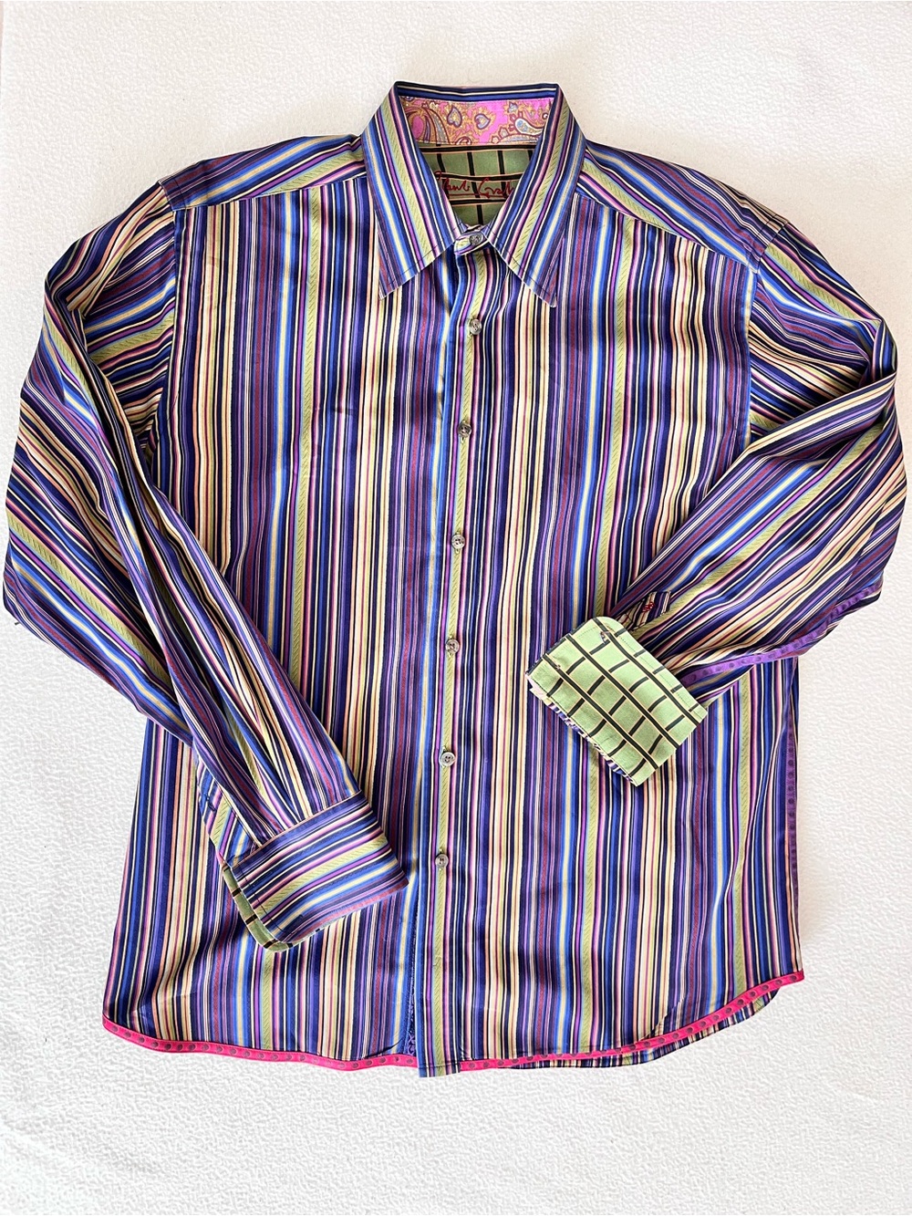 Robert Graham Flip Cuff Multi-Stripe Long-Sleeve Button-Down Shirt